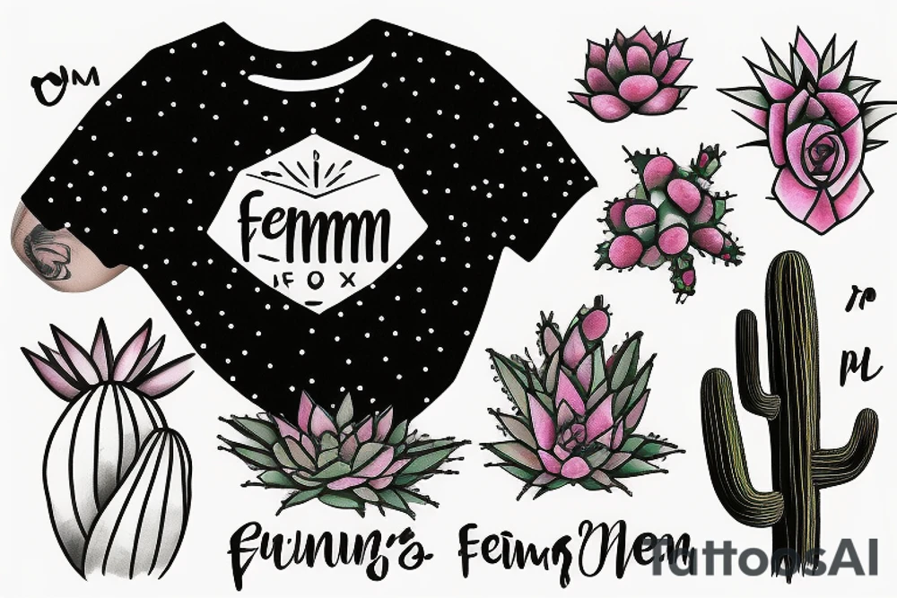 feminism logo with cactus tattoo idea