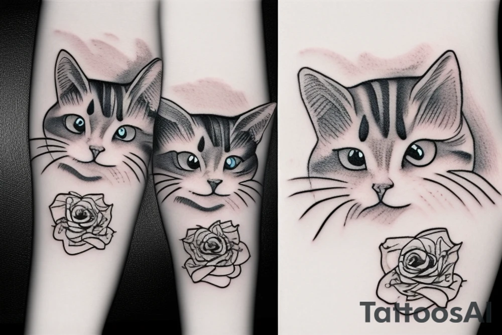 cat with roses tattoo idea
