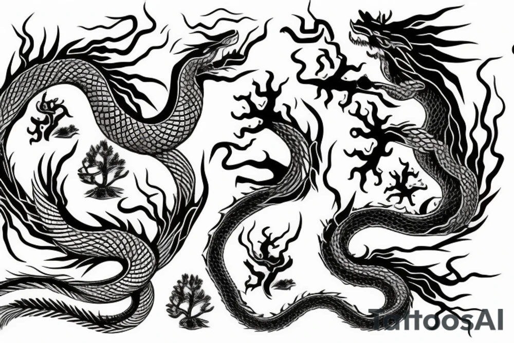 Tree of life, dragon, snake and fox tattoo idea