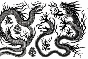 Tree of life, dragon, snake and fox tattoo idea