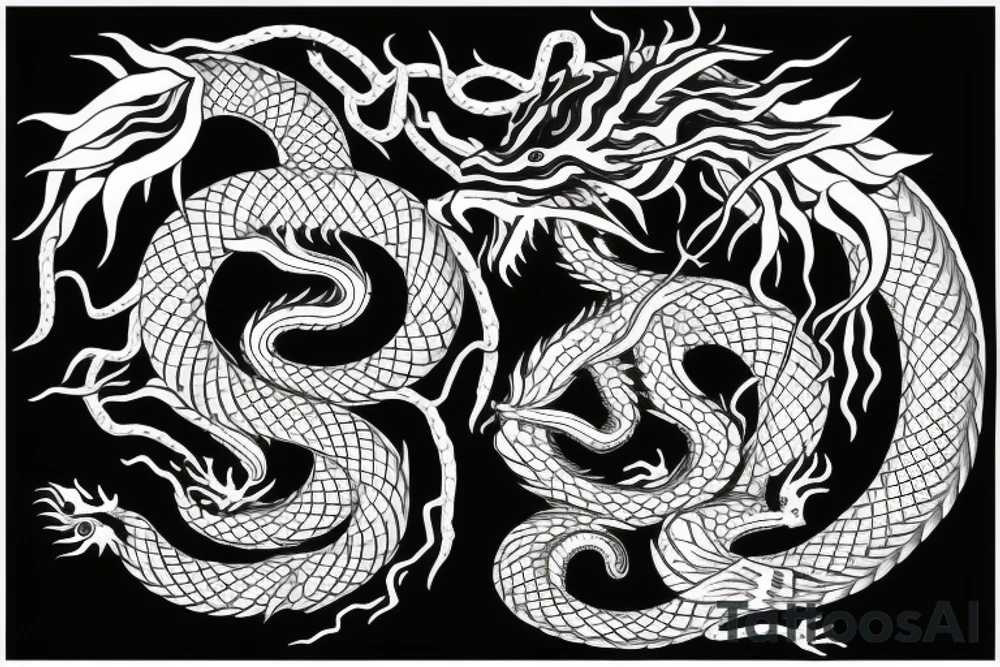 Tree of life, dragon, snake and fox tattoo idea