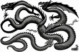 Dragon with scales fighting with a giant snake tattoo idea