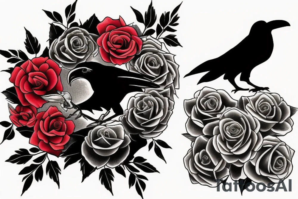 Ravens with black and red roses gothic tattoo idea