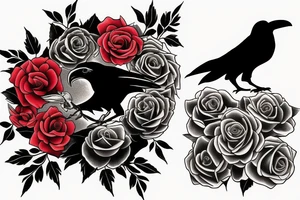 Ravens with black and red roses gothic tattoo idea