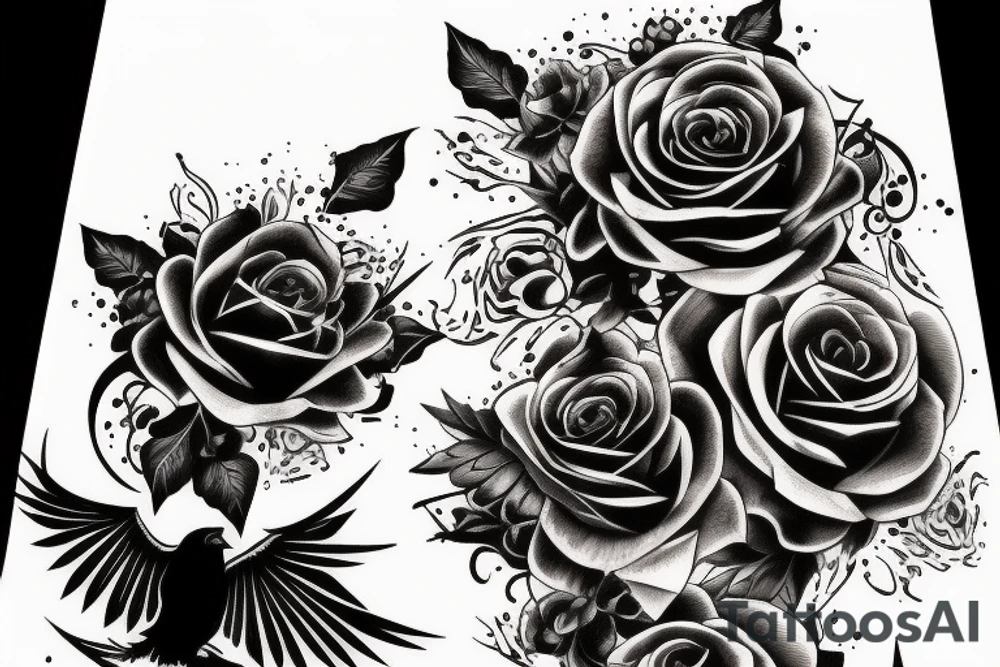 Ravens with black and red roses gothic tattoo idea