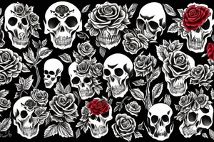 Ravens and skulls with black and red roses gothic tattoo idea