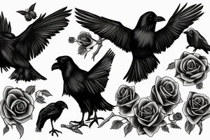 Realistic Ravens with black roses tattoo idea