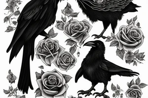 Realistic Ravens with black roses tattoo idea