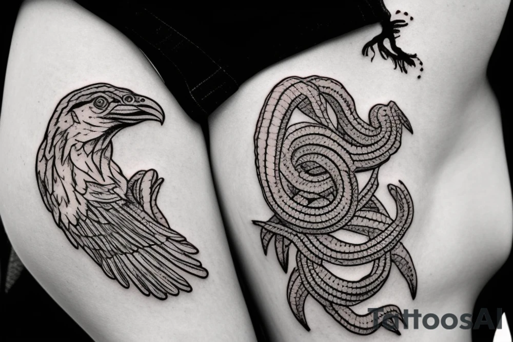 Raven holding a rattle snake tattoo idea