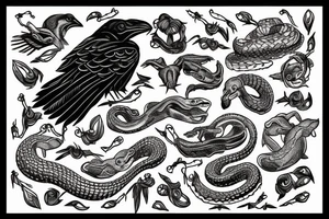 Raven holding a rattle snake tattoo idea