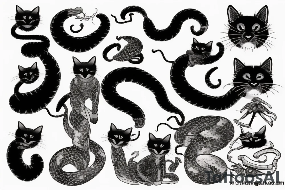 Black cat and cobra tattoo idea