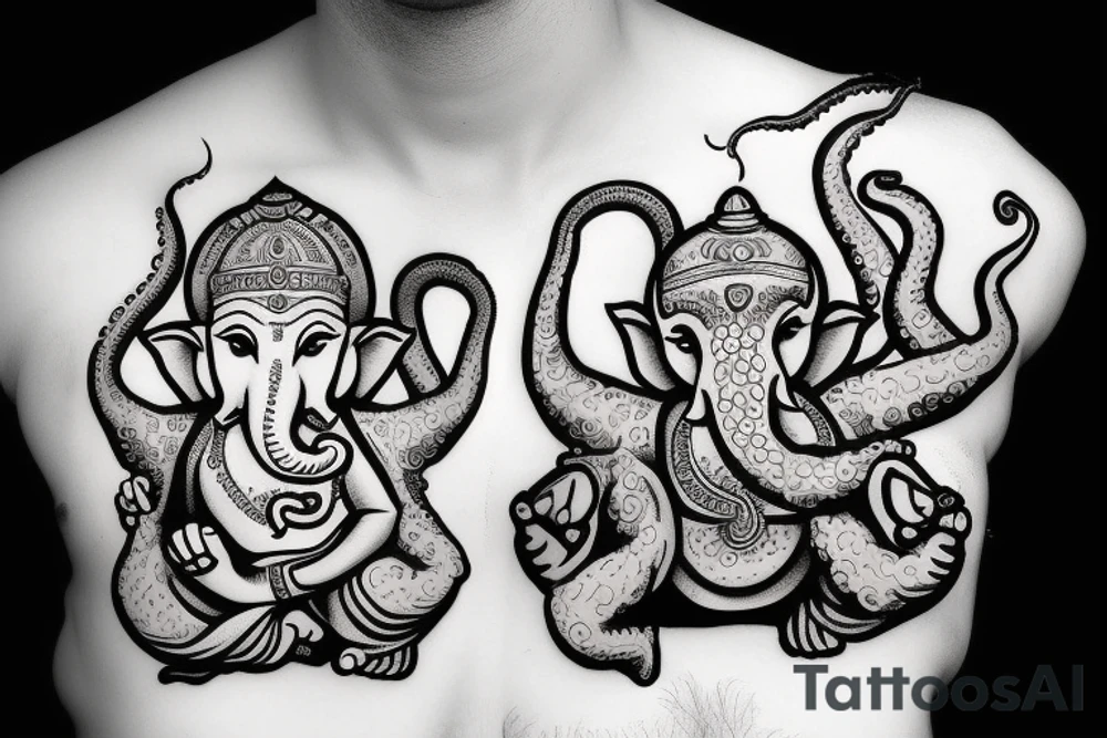 Ganesha fighting octopus tattoo idea