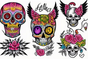 a beautiful girl in a colorful and funny skull, lucifer tattoo idea