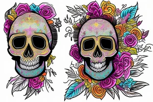 a beautiful girl in a colorful and funny skull, lucifer tattoo idea