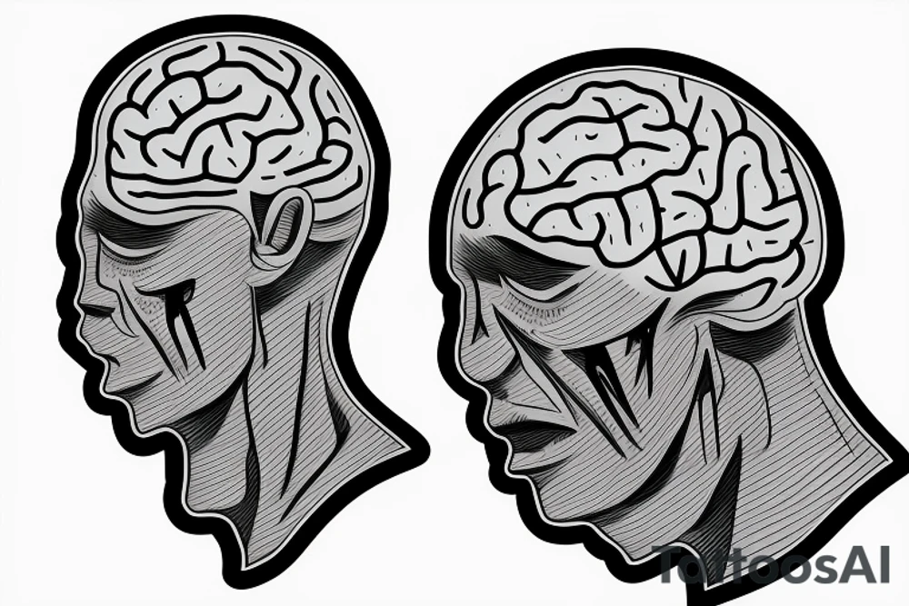 Worried man, brains, anxiety, overthinking tattoo idea