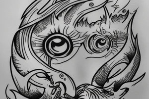 Tattoo design mixing third eye, poseidon, and a shark tattoo idea