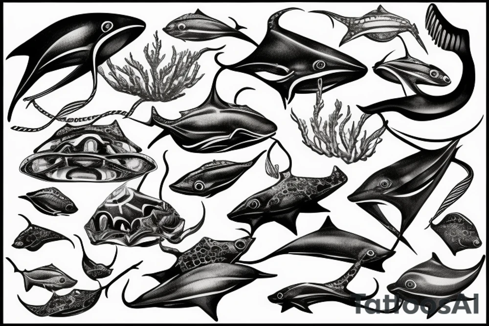 Aquatic scene stingray high definition tattoo idea