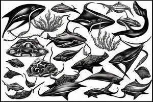 Aquatic scene stingray high definition tattoo idea