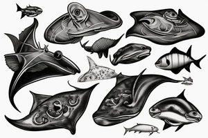 Aquatic scene stingray high definition tattoo idea