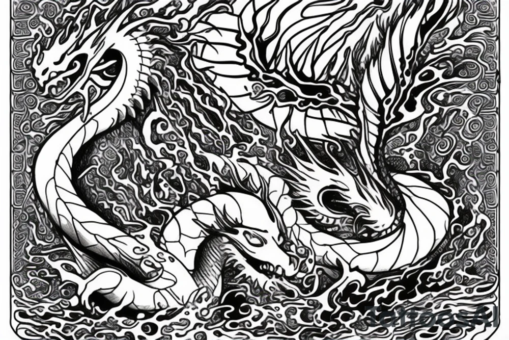 Water god dragon with water stream tattoo idea