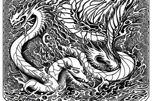 Water god dragon with water stream tattoo idea