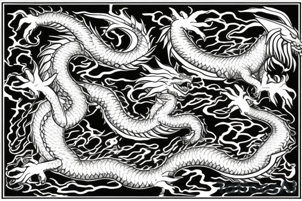 dragon with water stream tattoo idea
