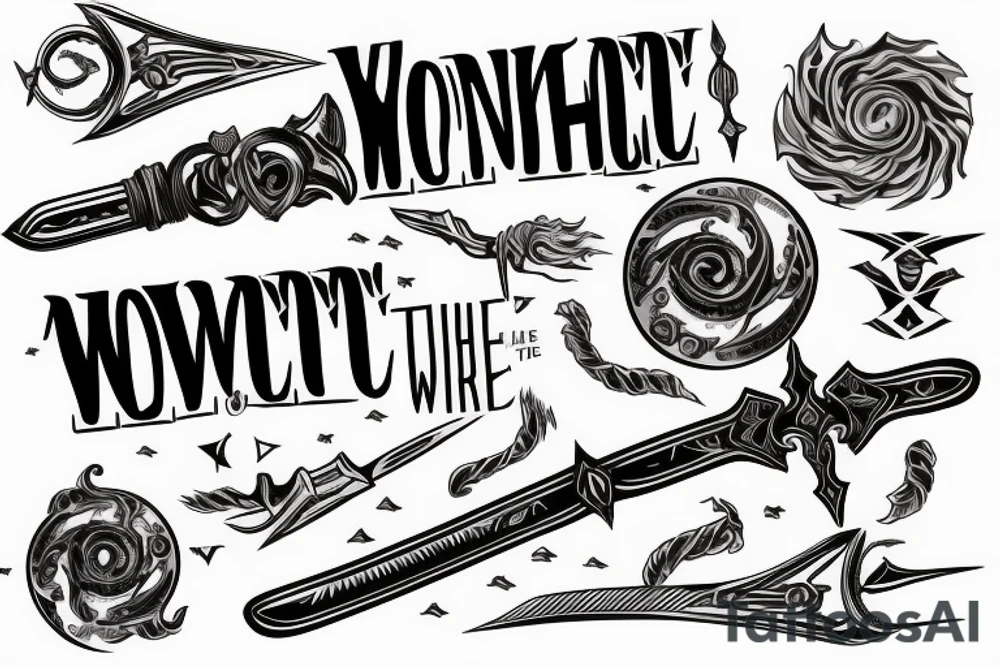 horizontal sword with words “you wake the movement” swirling around it tattoo idea