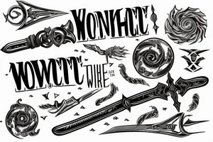 horizontal sword with words “you wake the movement” swirling around it tattoo idea