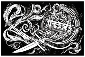 horizontal sword with words “you wake the movement” swirling around it tattoo idea