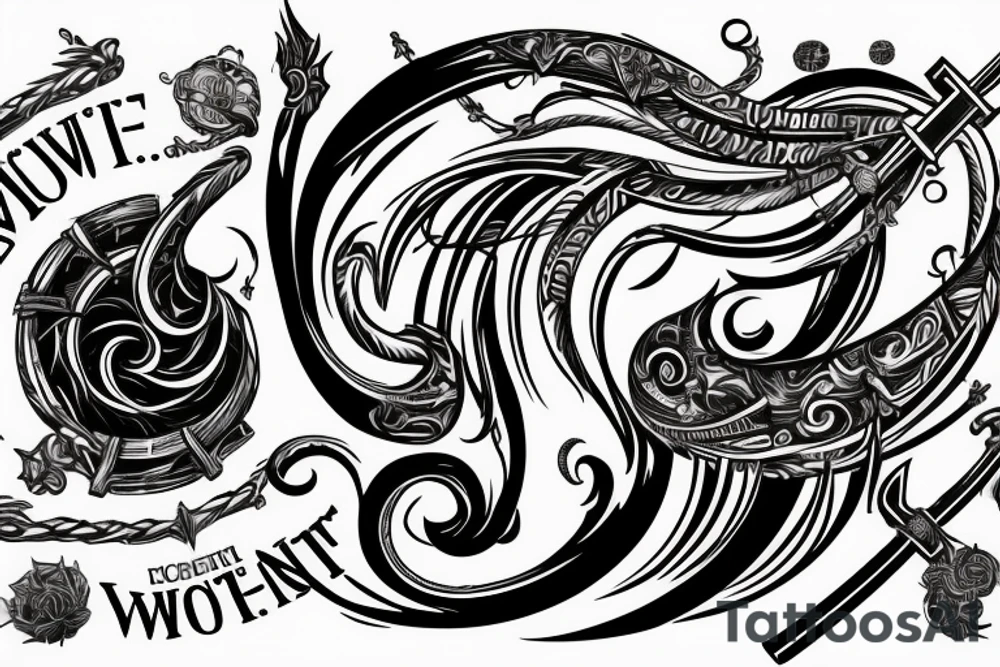 horizontal sword with words “you wake the movement” swirling around it tattoo idea