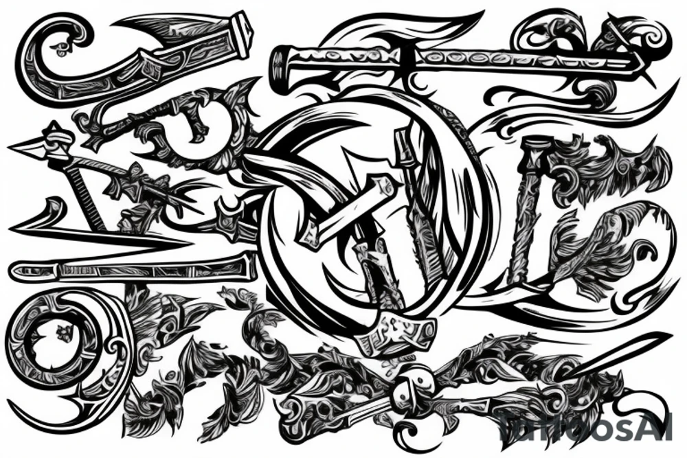 horizontal sword with words around tattoo idea