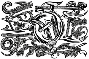 horizontal sword with words around tattoo idea