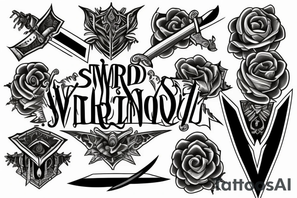 horizontal sword with words around tattoo idea
