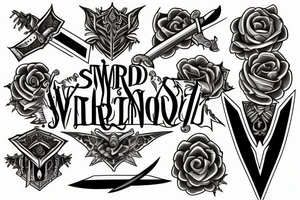 horizontal sword with words around tattoo idea