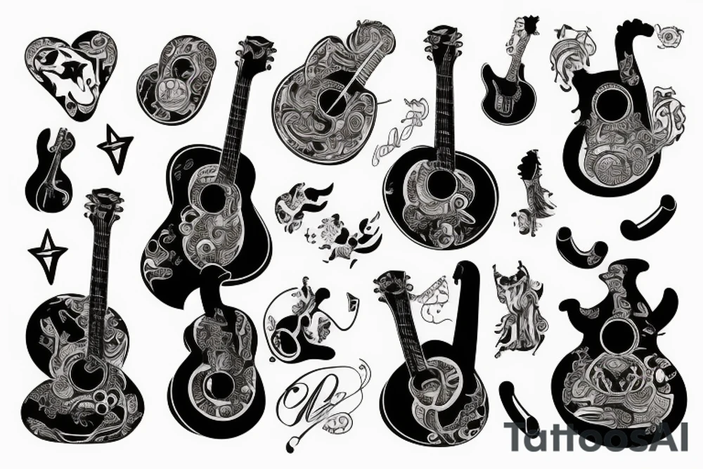 cat playing guitar tattoo idea