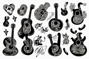 cat playing guitar tattoo idea