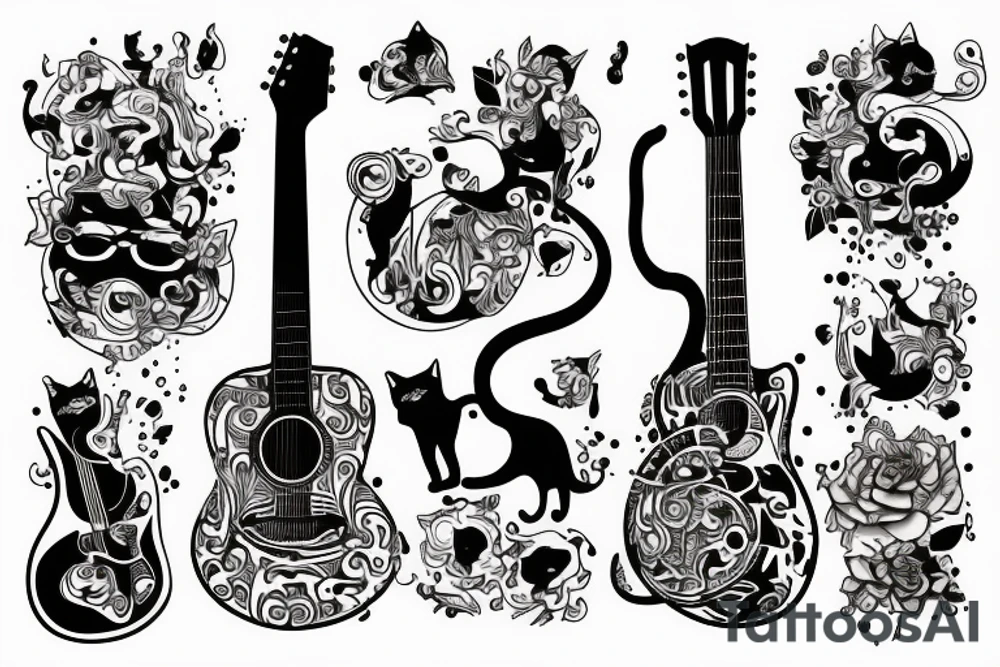 cat playing guitar tattoo idea