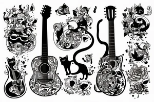 cat playing guitar tattoo idea