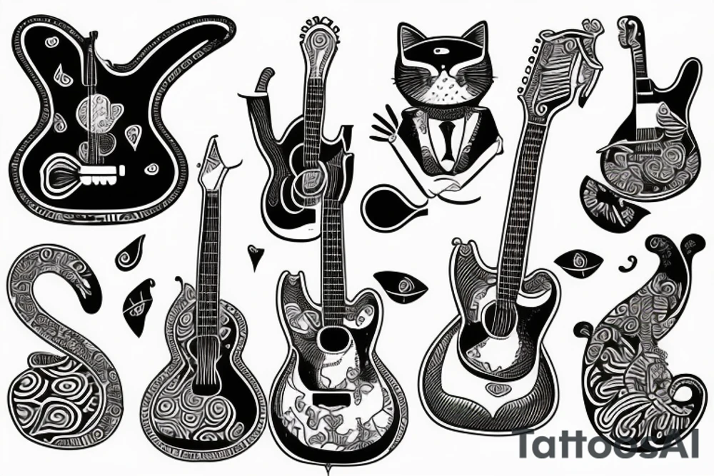 cat playing guitar tattoo idea