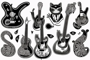 cat playing guitar tattoo idea