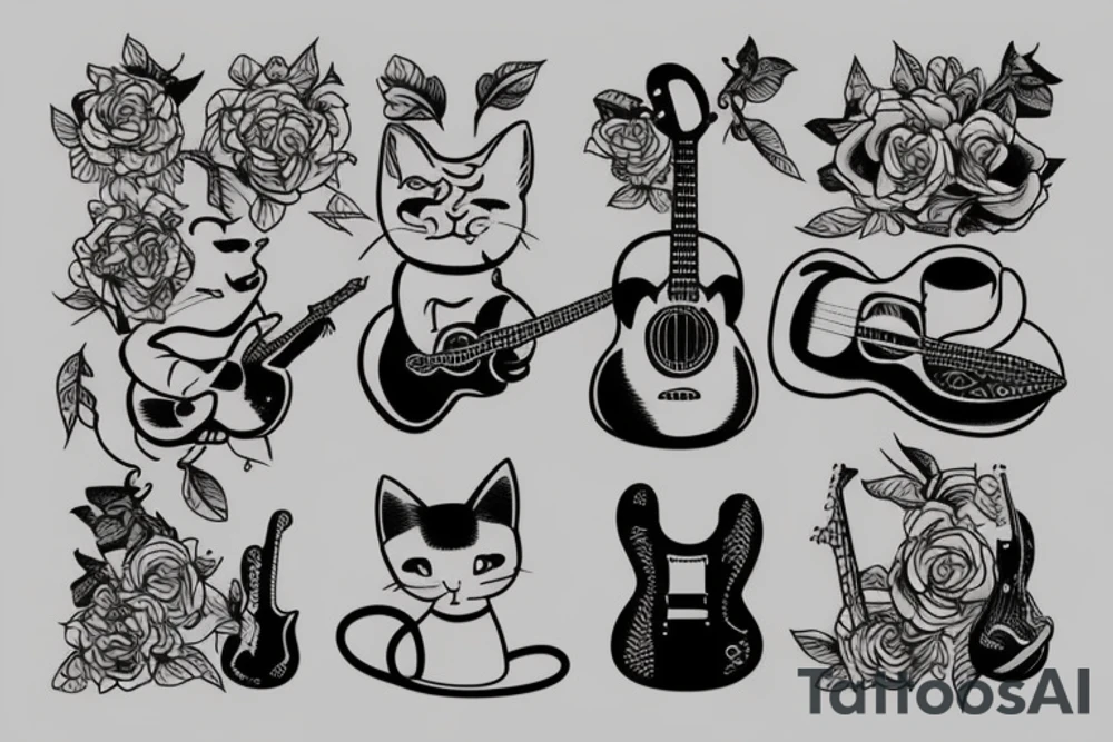 cat playing guitar tattoo idea