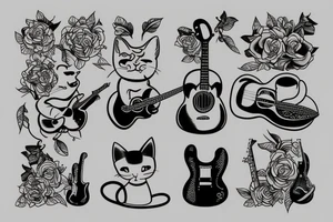 cat playing guitar tattoo idea