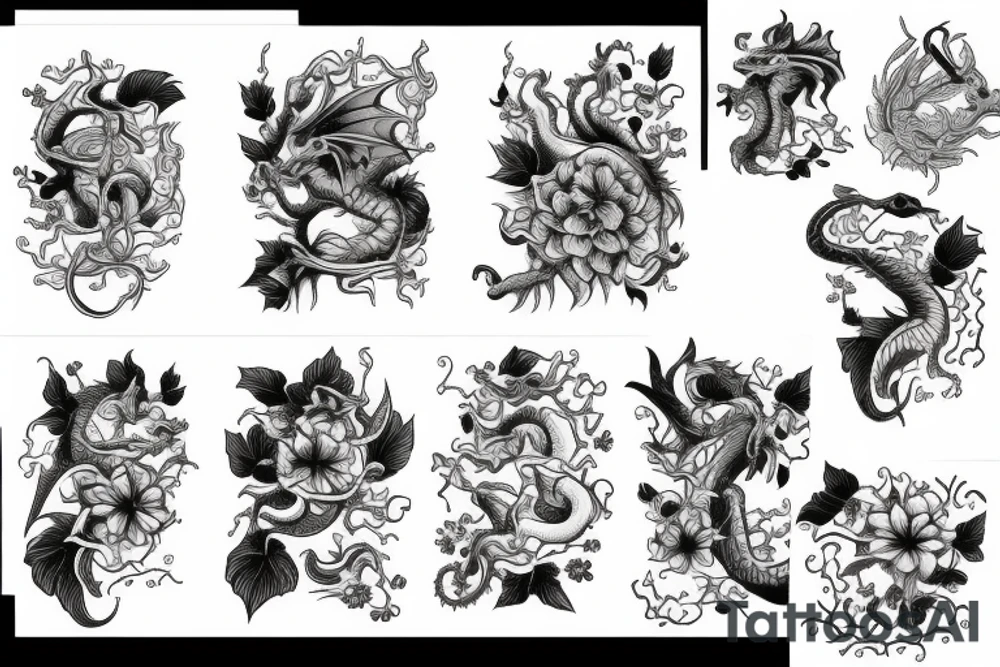 dragon with morning glory flower tattoo idea