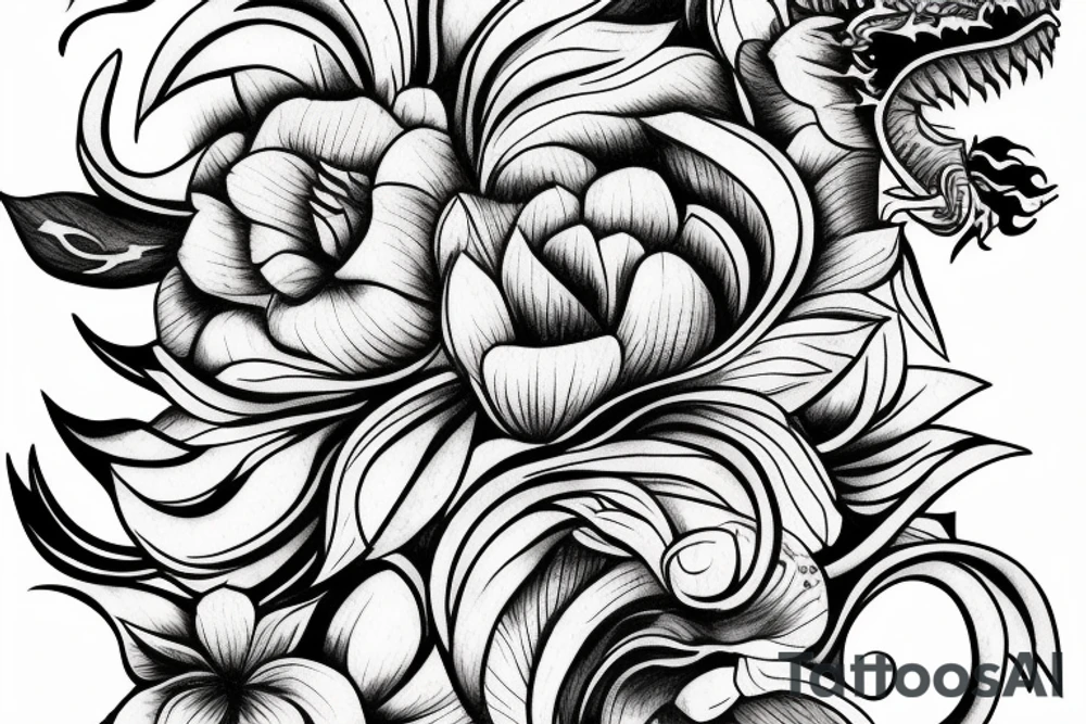 dragon with morning glory flower tattoo idea