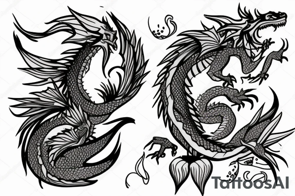 dragon with morning glory flower tattoo idea