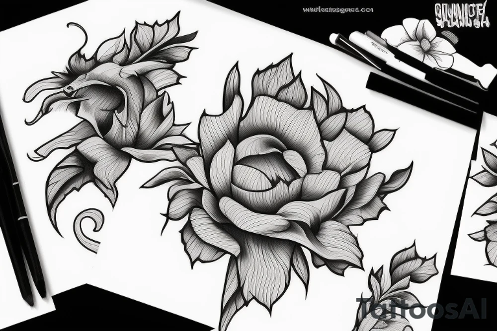 dragon with morning glory flower tattoo idea