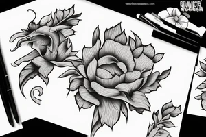 dragon with morning glory flower tattoo idea