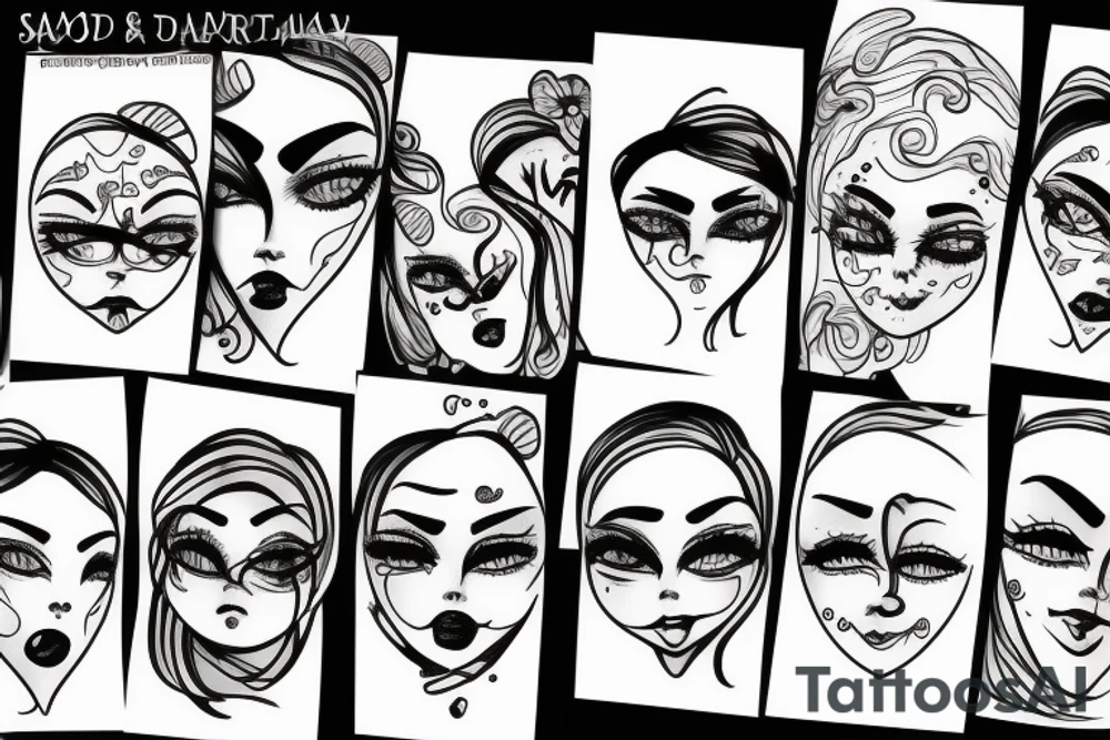 Sad and happy faces tattoo idea