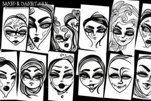 Sad and happy faces tattoo idea