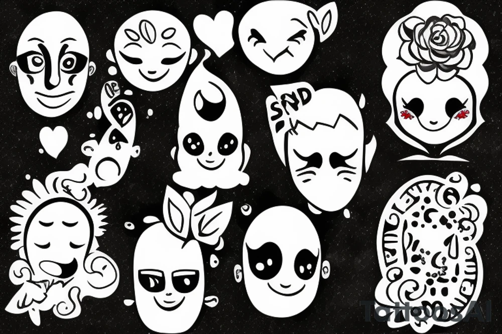 Sad and happy faces tattoo idea